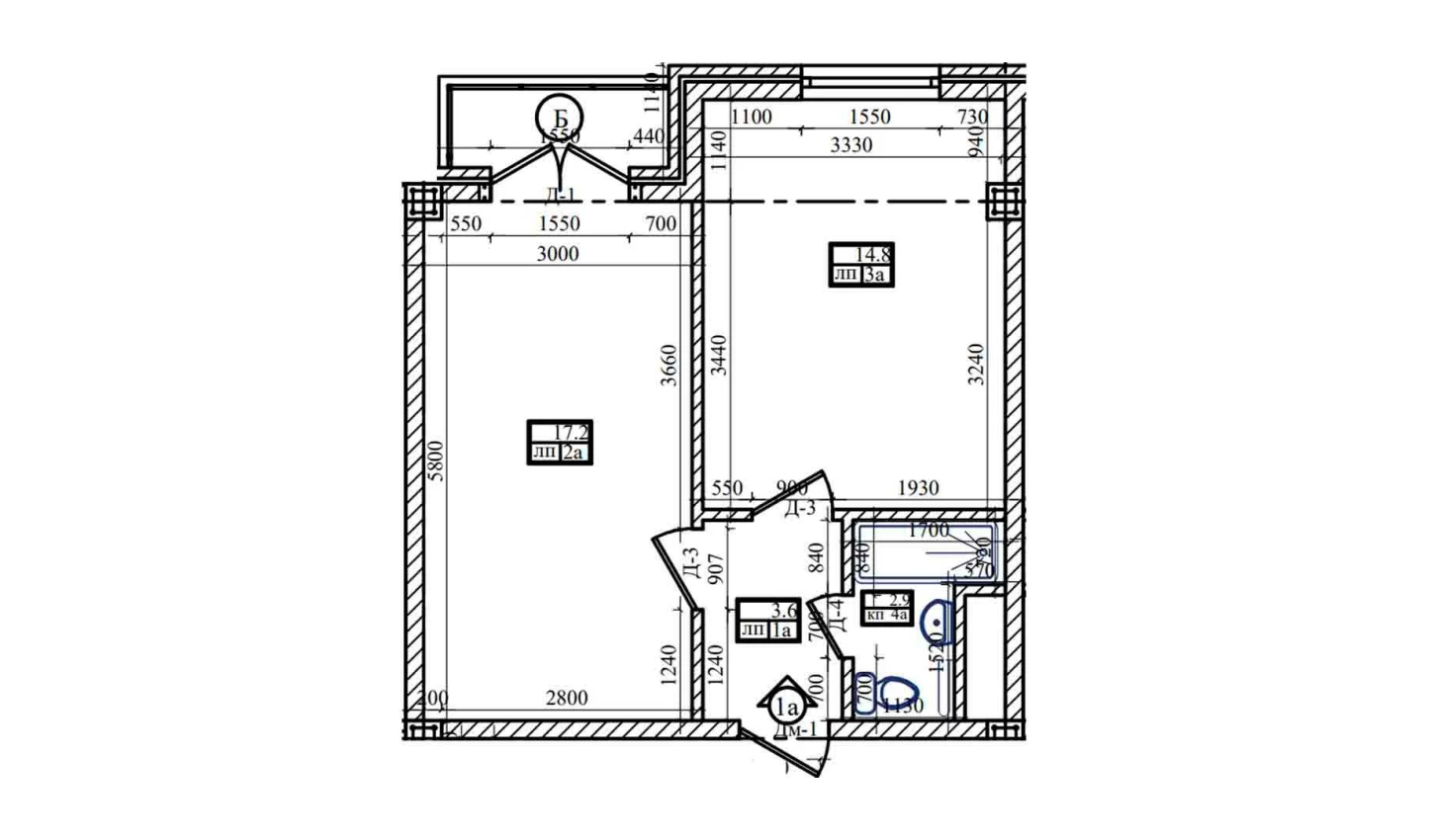 1-xonali xonadon 40.37 m²  7/7 qavat