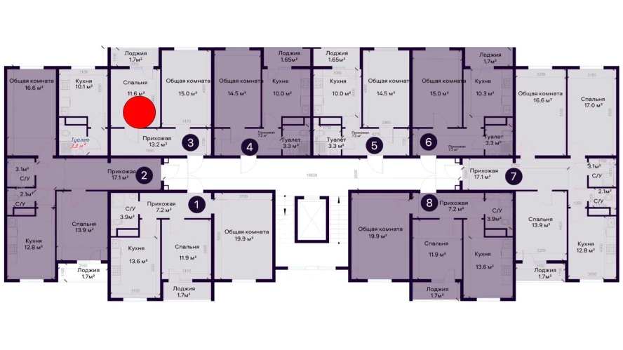 2-комнатная квартира 54.9 м²  3/3 этаж