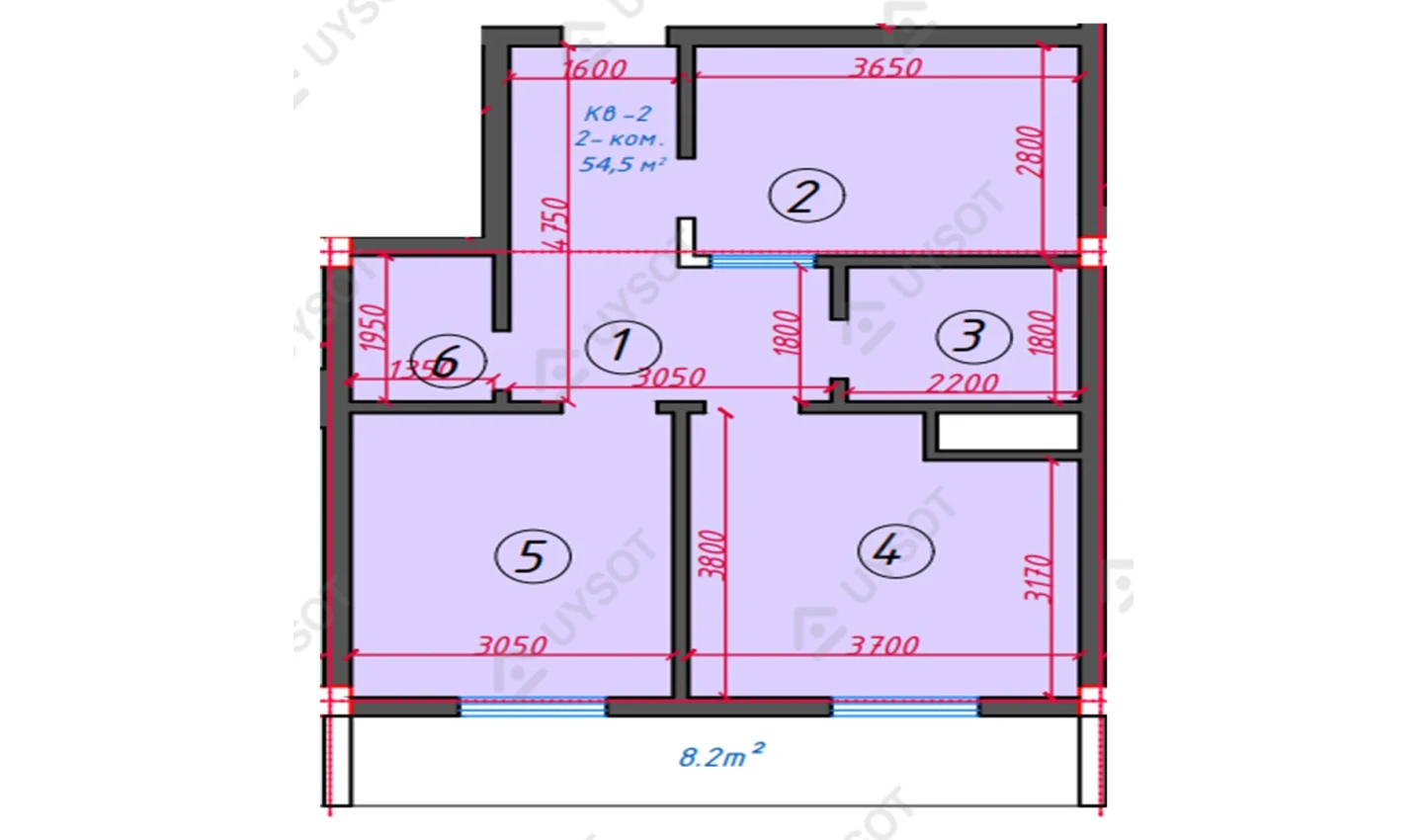 2-xonali xonadon 54.5 m²  11/11 qavat