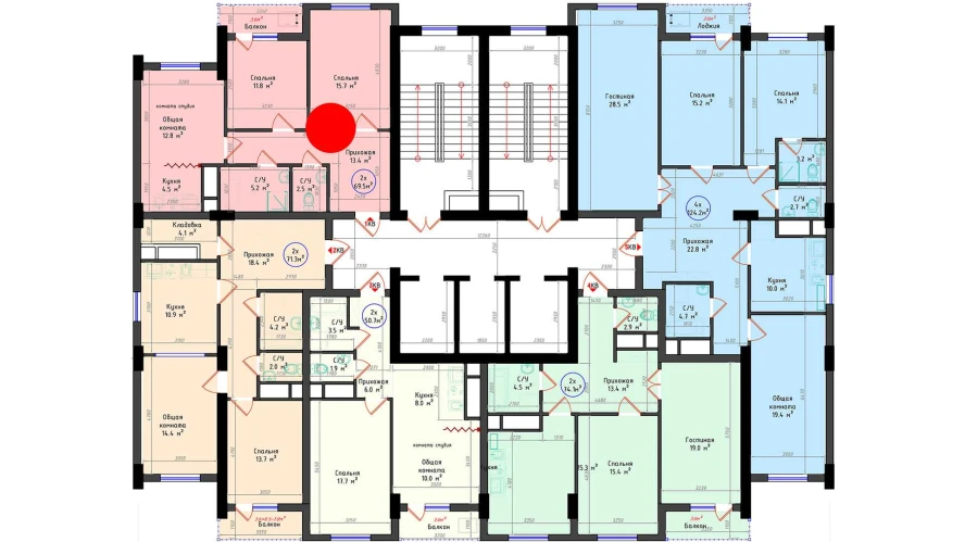 2-комнатная квартира 69.5 м²  3/3 этаж