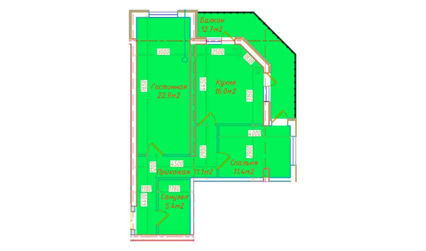 2-xonali xonadon 79.5 m²  5/5 qavat