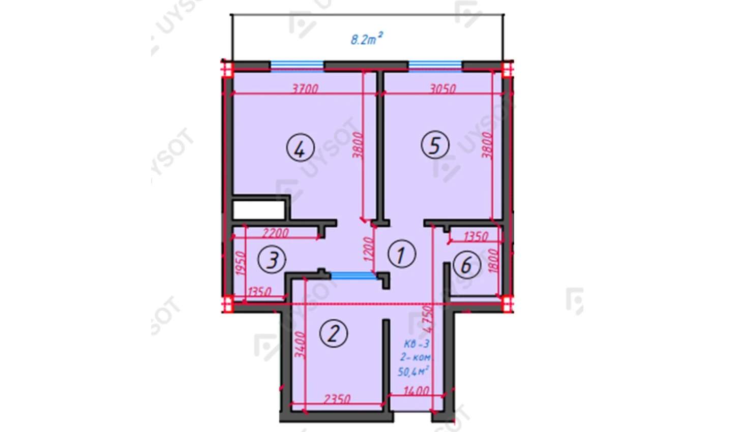 2-xonali xonadon 50.4 m²  2/2 qavat