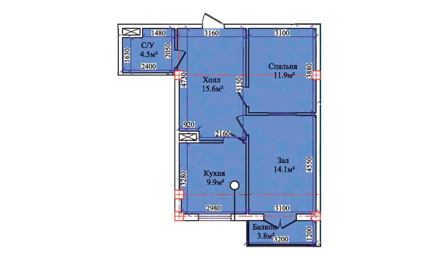 2-комнатная квартира 59.2 м²  8/8 этаж