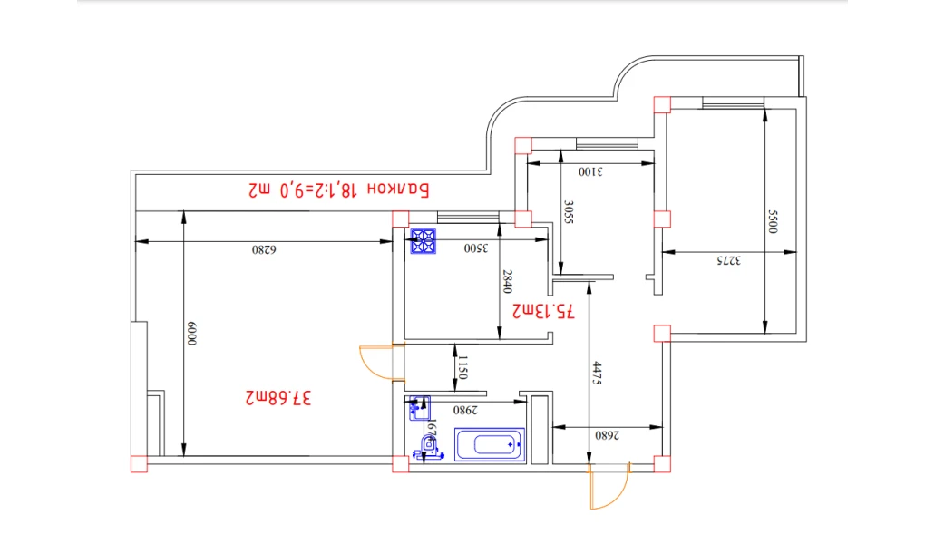 2-xonali xonadon 75.13 m²  13/13 qavat