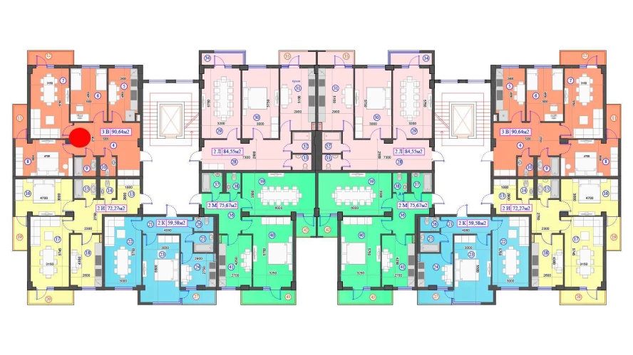 3-xonali xonadon 90.64 m²  6/6 qavat