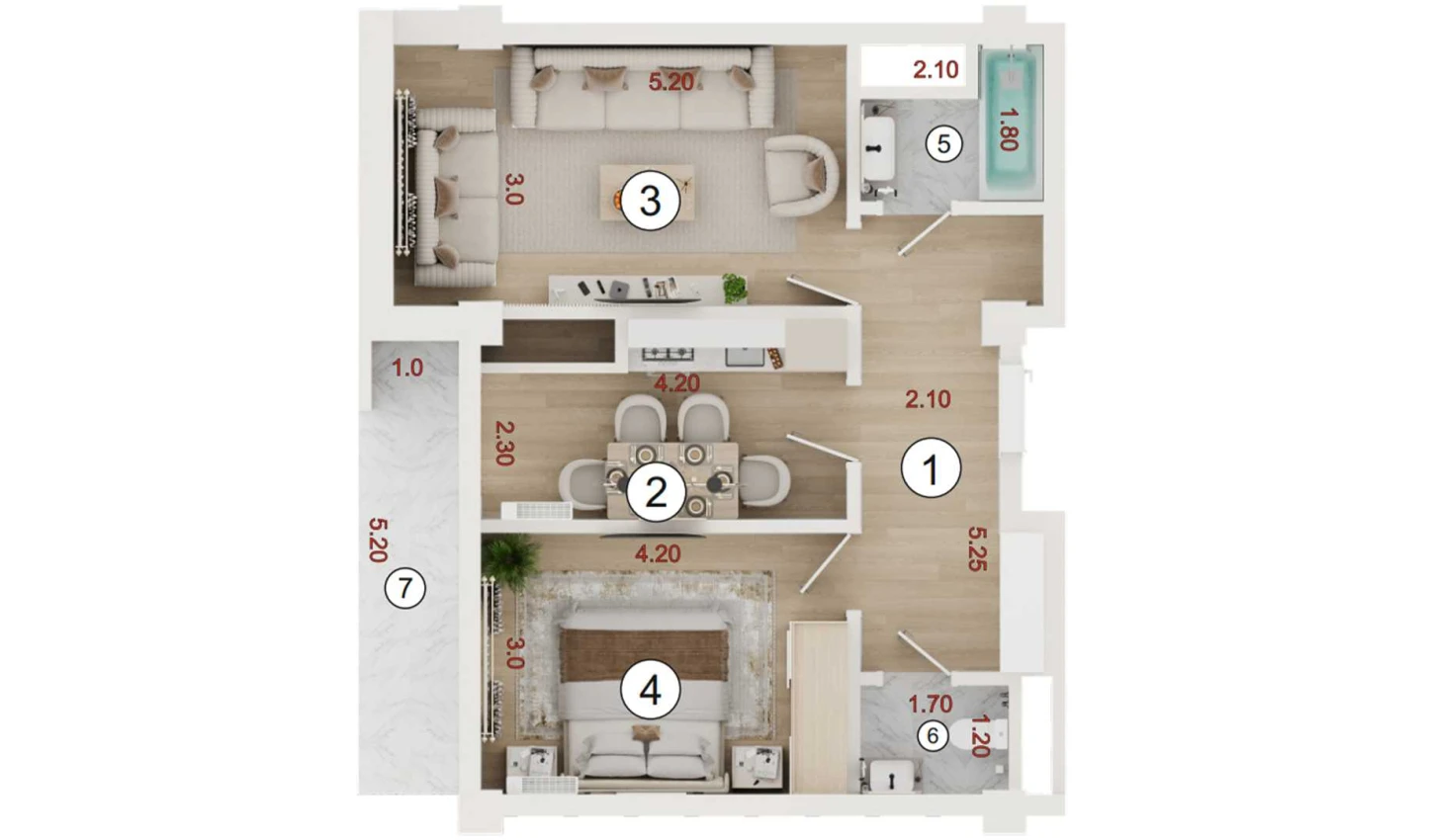 2-комнатная квартира 55.35 м²  3/3 этаж