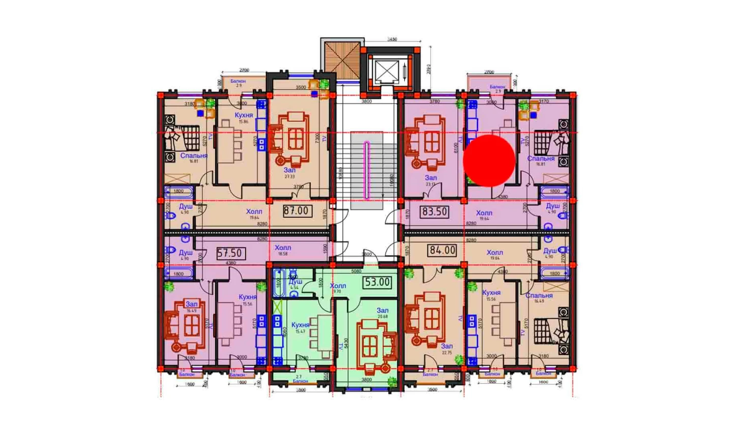 2-xonali xonadon 83.5 m²  2/2 qavat