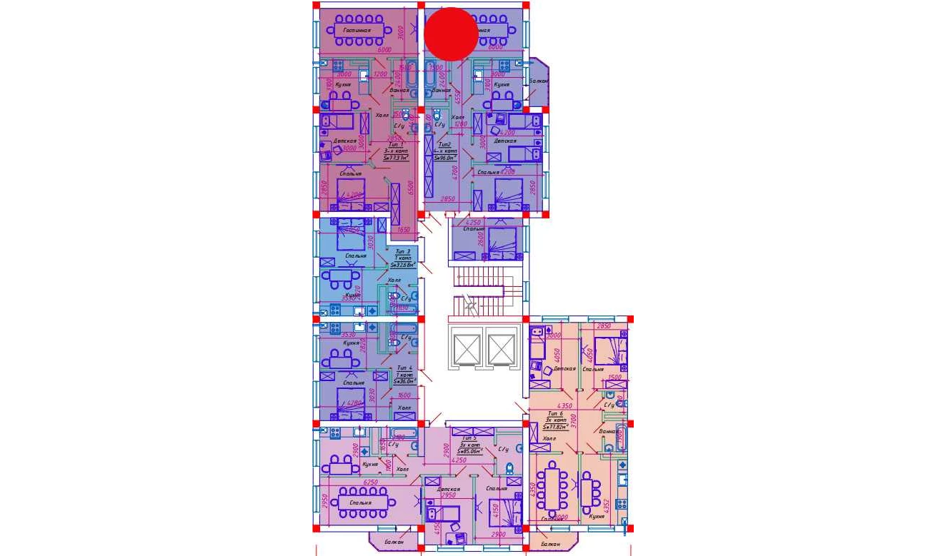 4-xonali xonadon 96 m²  9/9 qavat