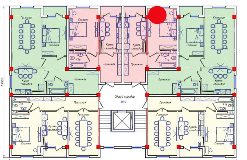 1-xonali xonadon 46.5 m²  5/5 qavat