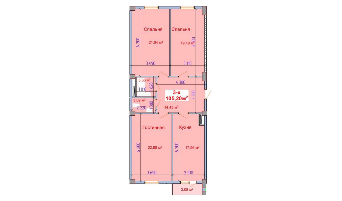 3-комнатная квартира 111.55 м²  5/5 этаж