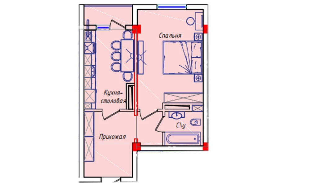 1-xonali xonadon 46.5 m²  2/2 qavat