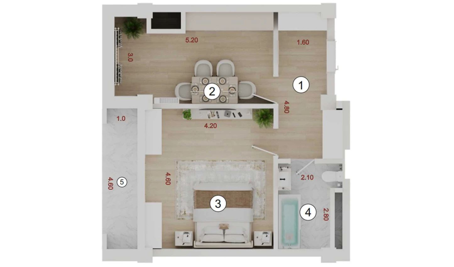 1-комнатная квартира 50.4 м²  2/2 этаж