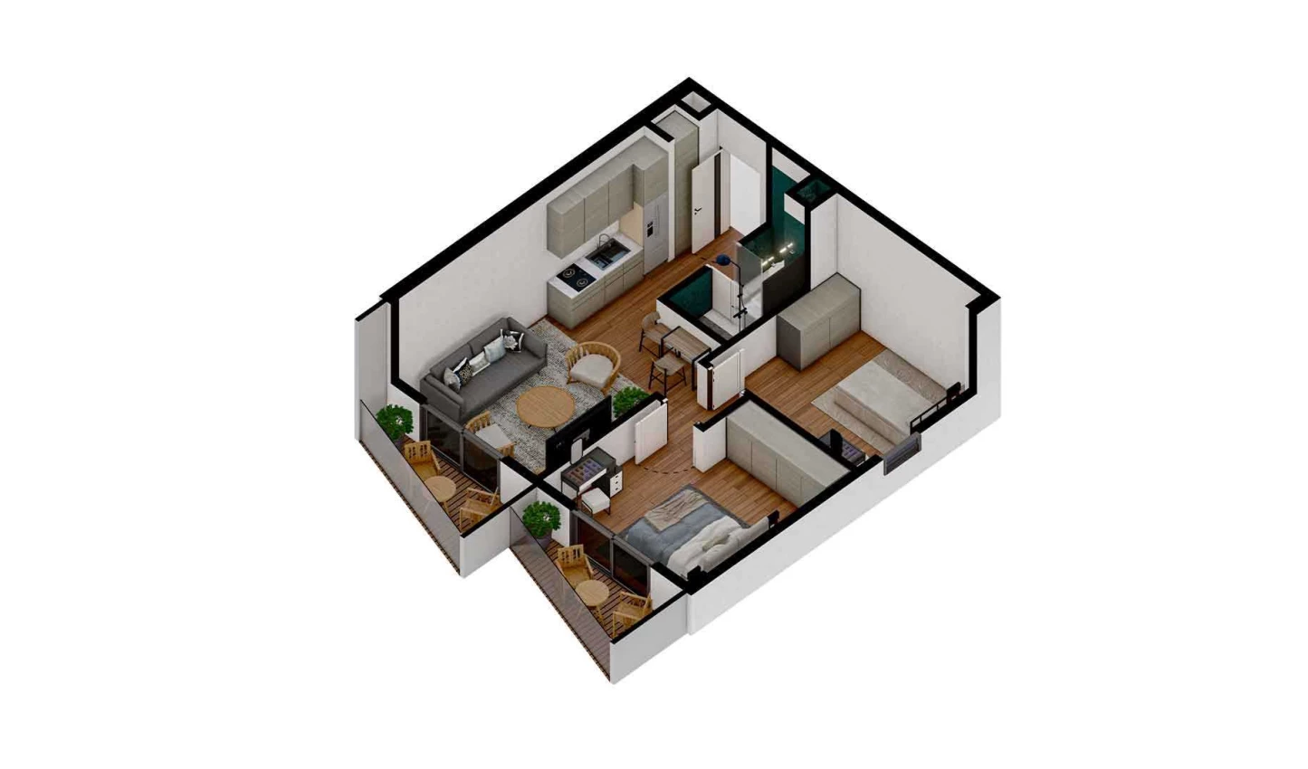 3-комнатная квартира 51.586 м²  2/2 этаж