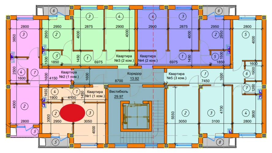 1-xonali xonadon 29.6 m²  2/2 qavat