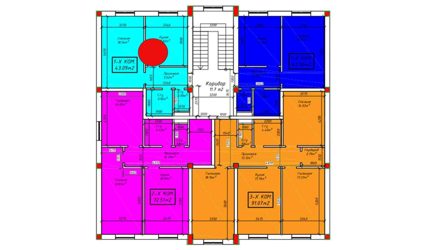 1-комнатная квартира 43.09 м²  2/2 этаж