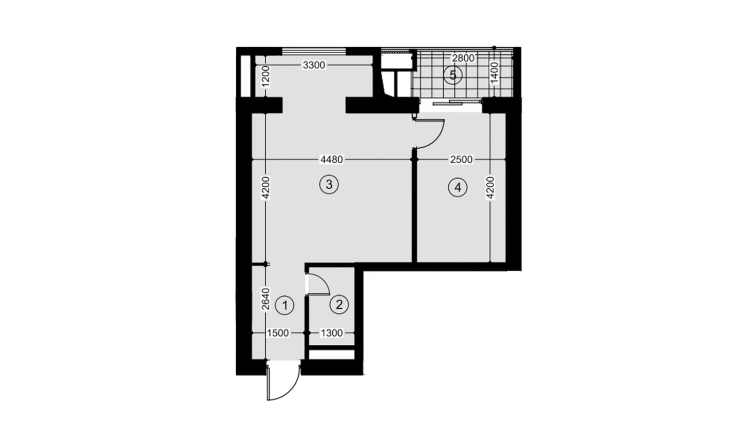 2-xonali xonadon 44.7 m²  3/3 qavat