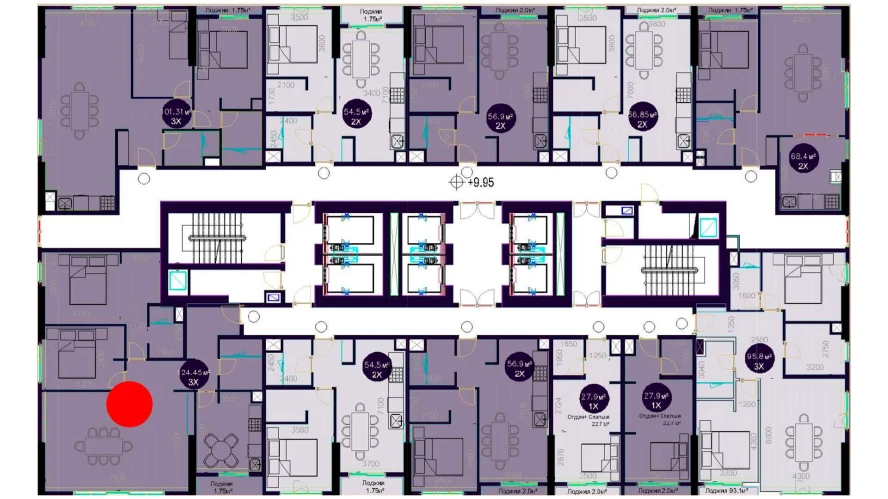 3-xonali xonadon 124.45 m²  3/3 qavat