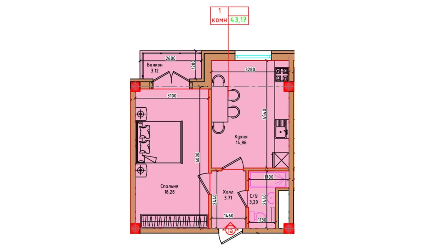 1-xonali xonadon 40.05 m²  5/5 qavat