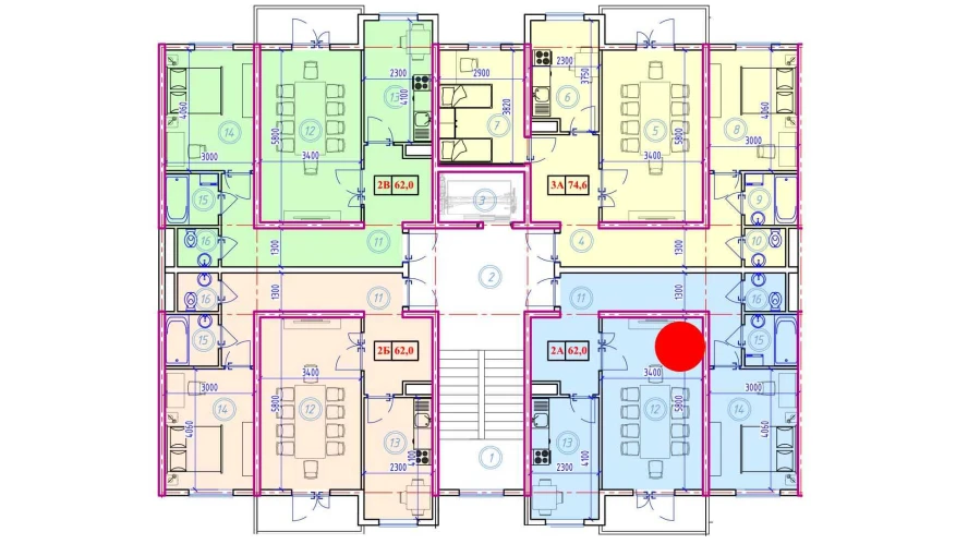 2-комнатная квартира 62 м²  9/9 этаж