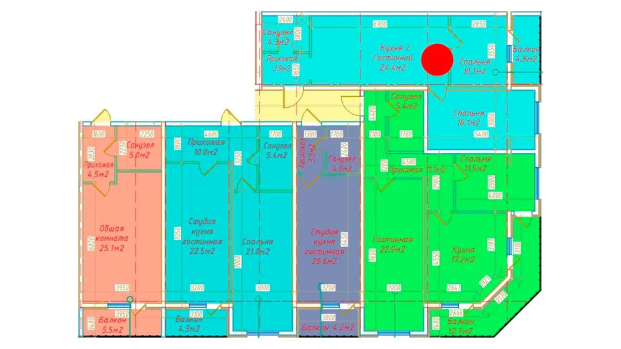 2-xonali xonadon 63.6 m²  13/13 qavat