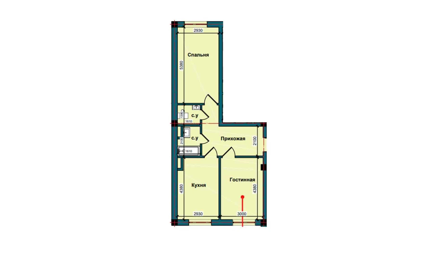 2-xonali xonadon 60.3 m²  2/2 qavat