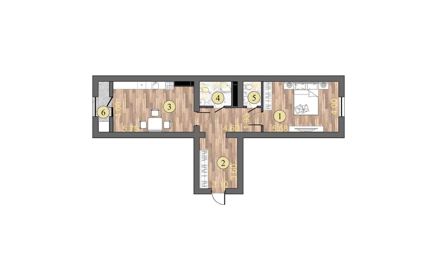 3-xonali xonadon 73.9 m²  15/15 qavat