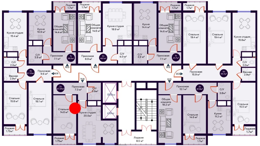 2-xonali xonadon 47.25 m²  7/7 qavat