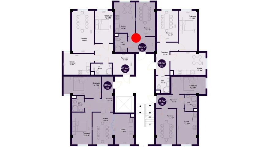 1-комнатная квартира 38.7 м²  1/1 этаж