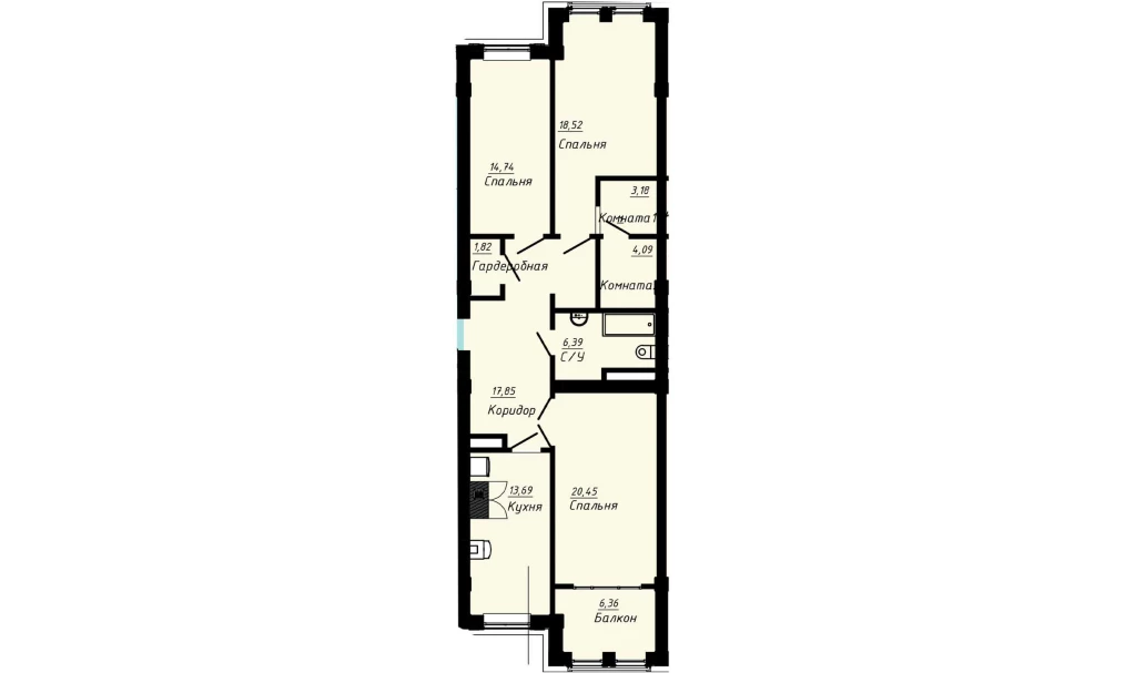 4-комнатная квартира 118 м²  10/10 этаж