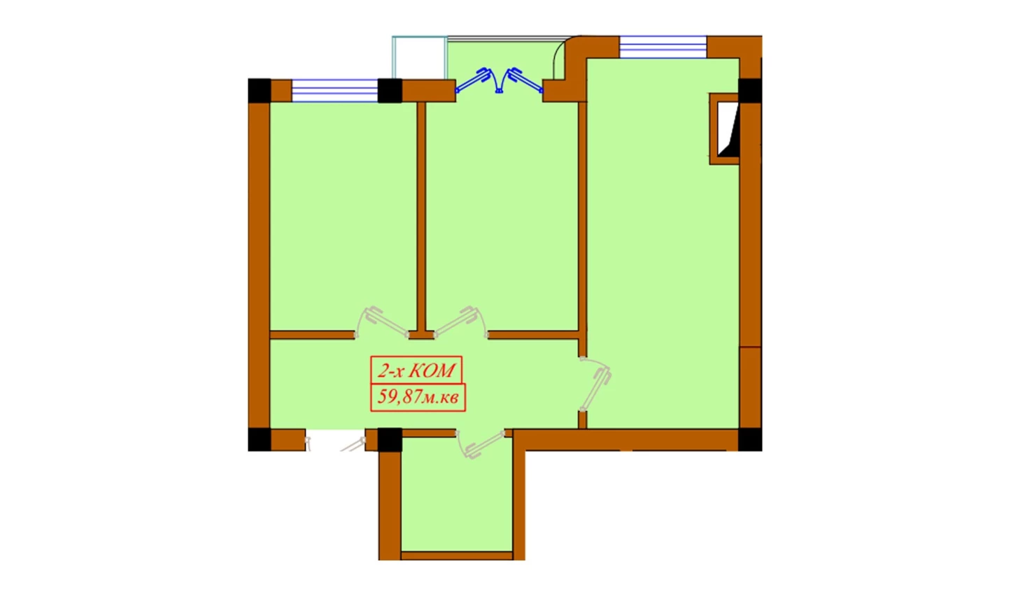 2-комнатная квартира 59.87 м²  6/6 этаж