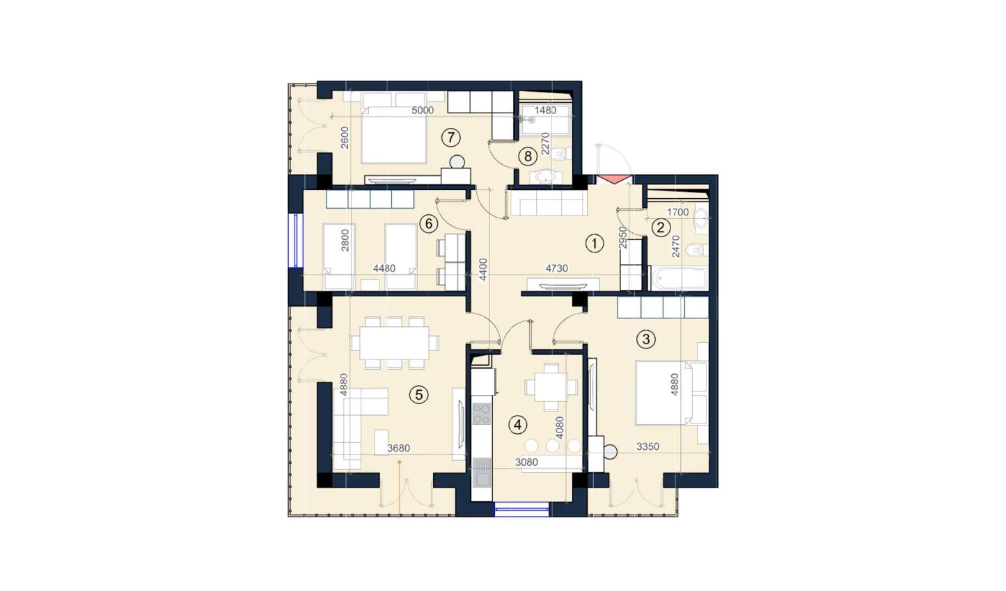 4-комнатная квартира 103 м²  8/8 этаж