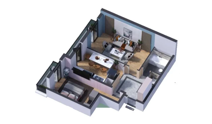 2-xonali xonadon 55.75 m²  1/16 qavat | SOKIN DIYOR Turar-joy majmuasi