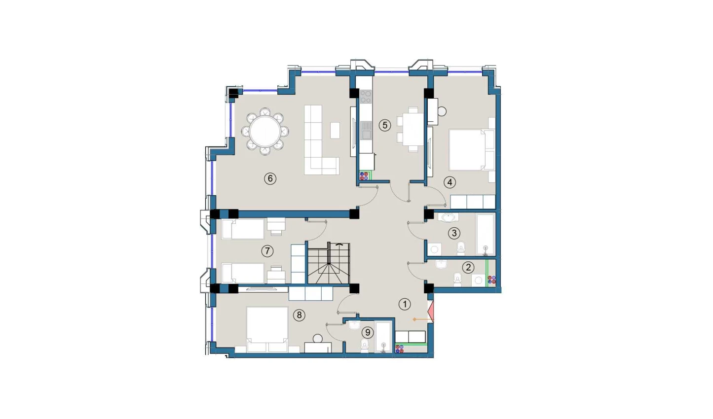 4-xonali xonadon 129 m²  1/1 qavat