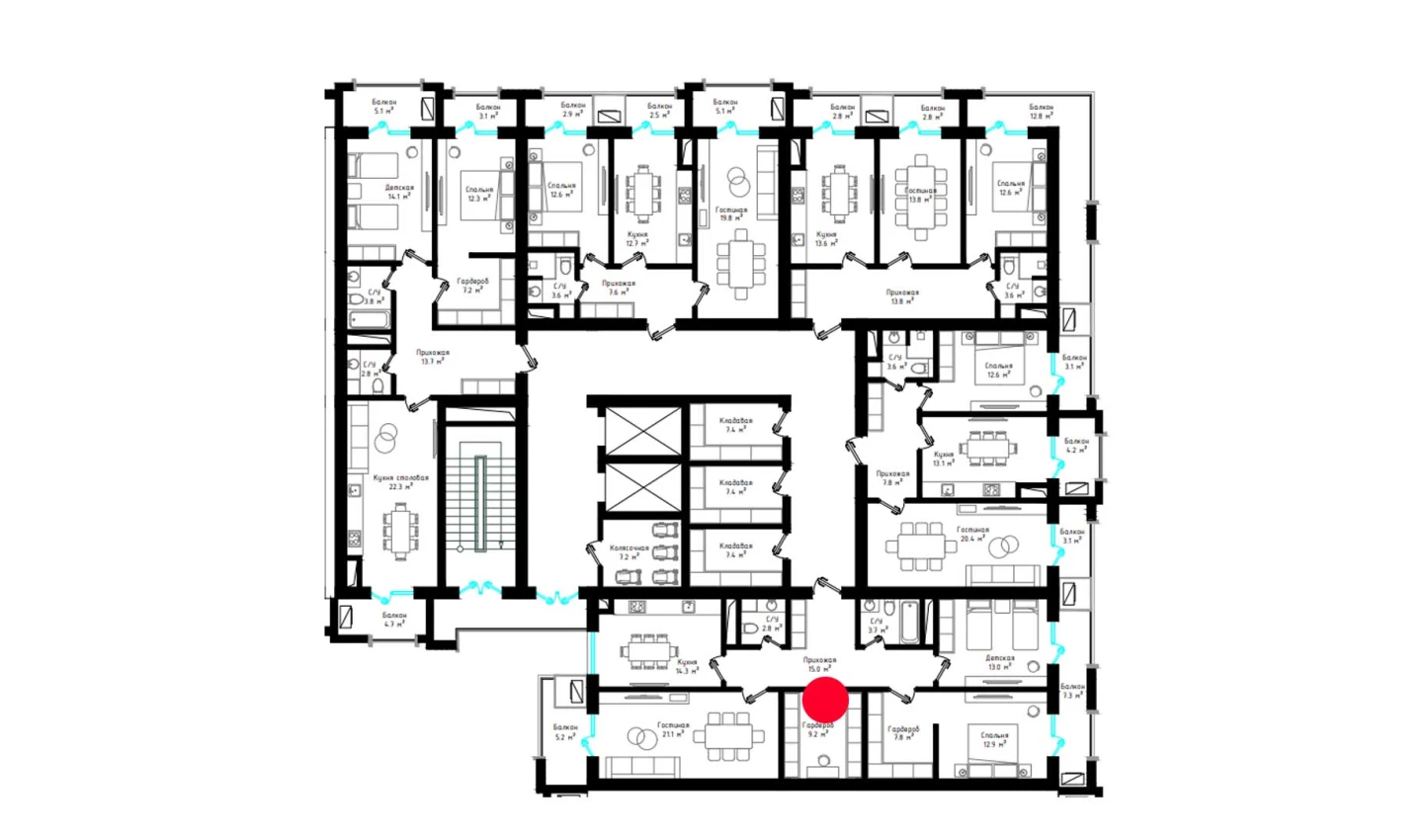 3-xonali xonadon 112.7 m²  7/7 qavat