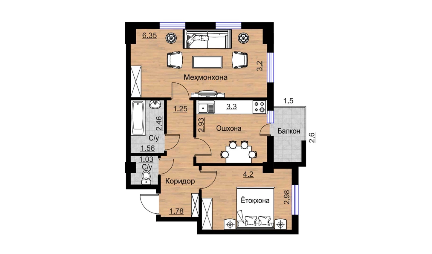 2-комнатная квартира 66.55 м²  10/10 этаж