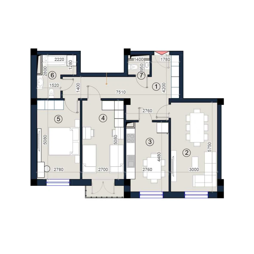 3-xonali xonadon 85 m²  6/9 qavat | KO'KSAROY Turar-joy majmuasi