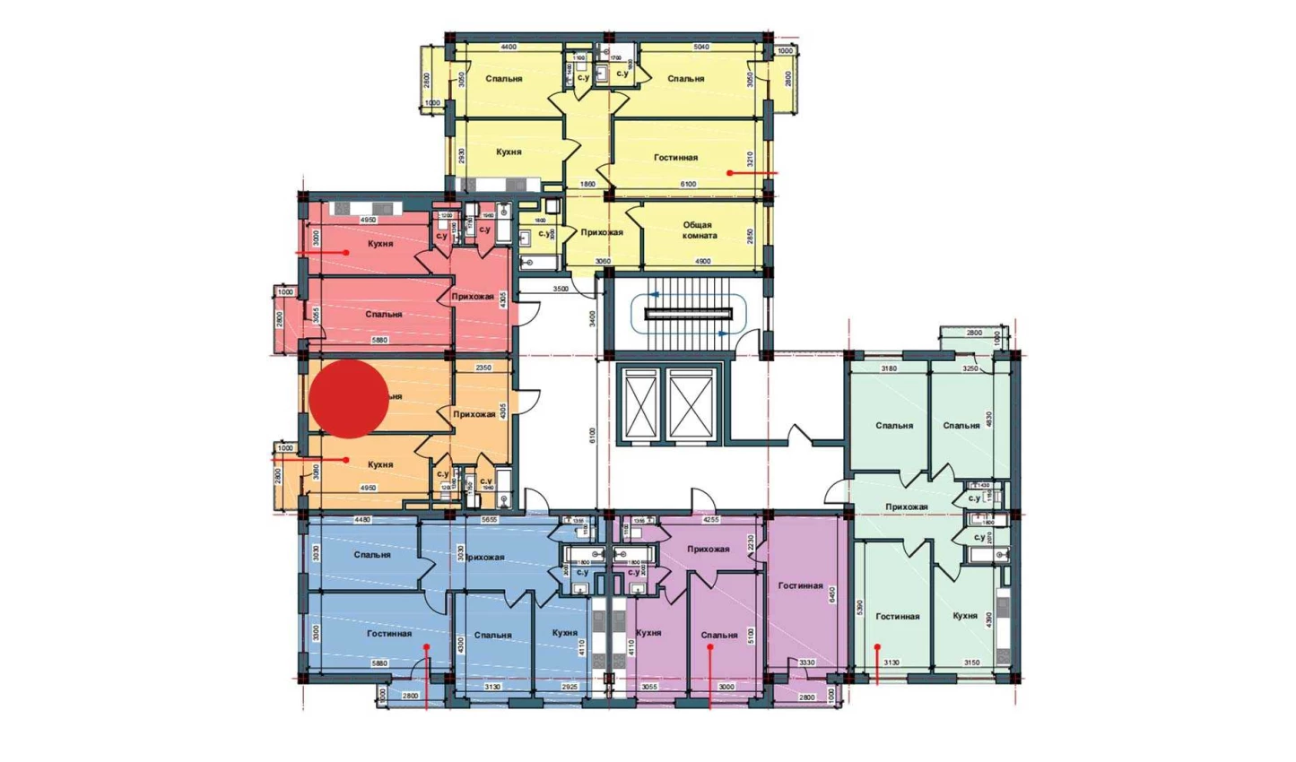 1-xonali xonadon 54.3 m²  5/5 qavat