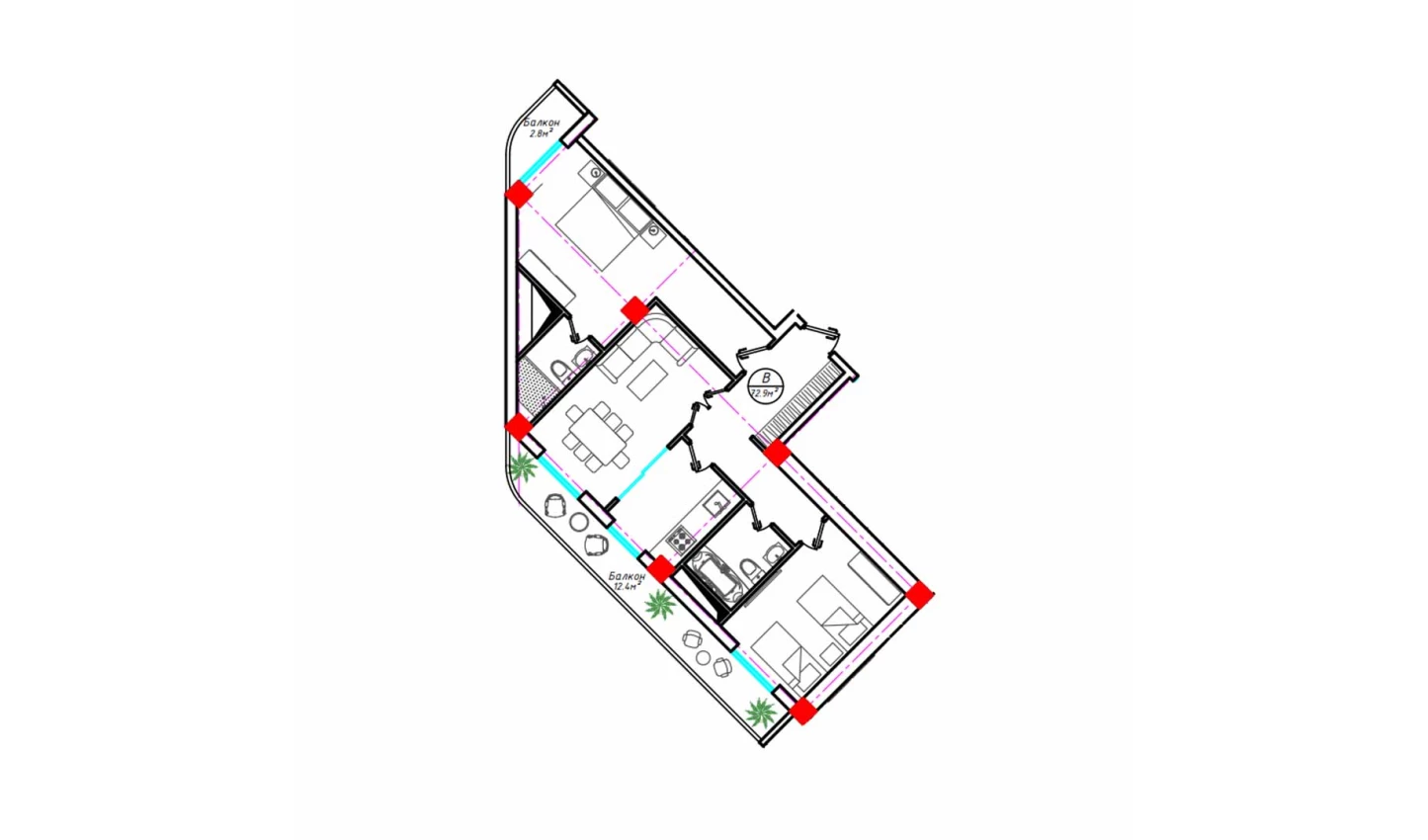 3-xonali xonadon 72.9 m²  17/17 qavat