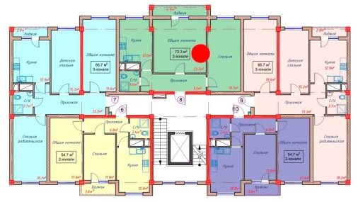 2-xonali xonadon 72.3 m²  5/9 qavat | Orzular Turar-joy majmuasi