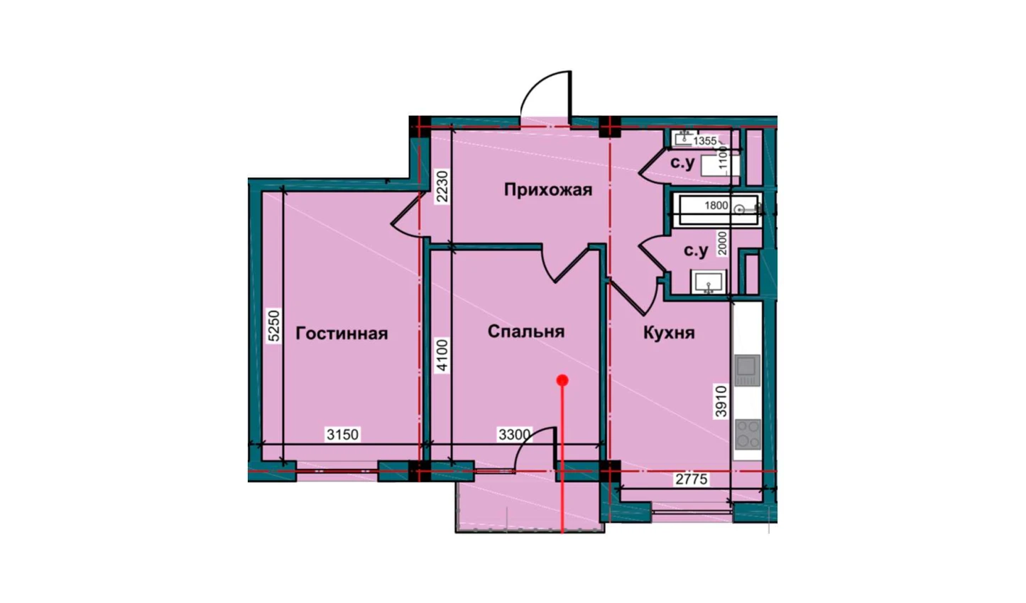 2-xonali xonadon 63.8 m²  9/9 qavat