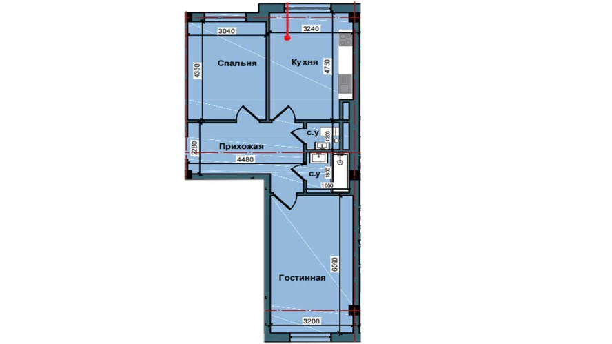 1-комнатная квартира 67 м²  4/4 этаж