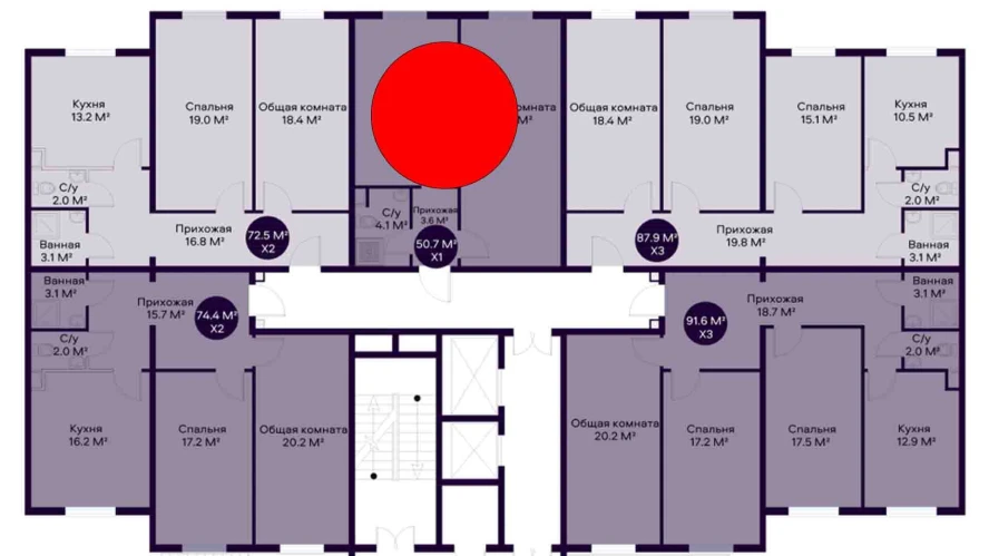 1-комнатная квартира 50.7 м²  1/1 этаж