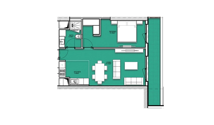 2-xonali xonadon 58.08 m²  12/19 qavat | Resim Taşkent Turar-joy majmuasi