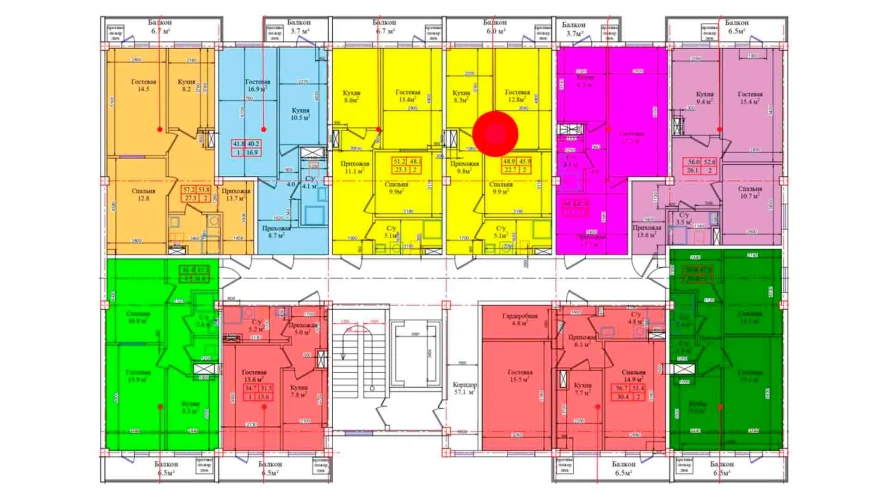 2-комнатная квартира 48.9 м²  4/4 этаж