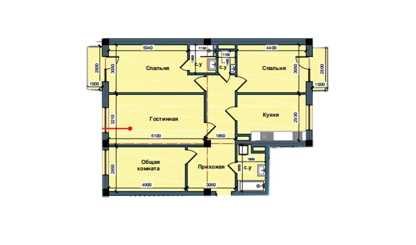 4-xonali xonadon 112.1 m²  6/6 qavat