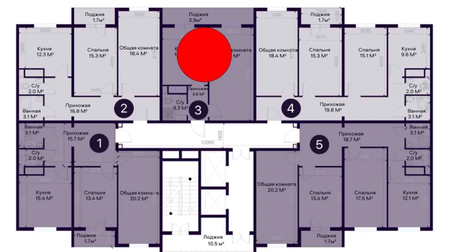 1-комнатная квартира 45.9 м²  3/3 этаж