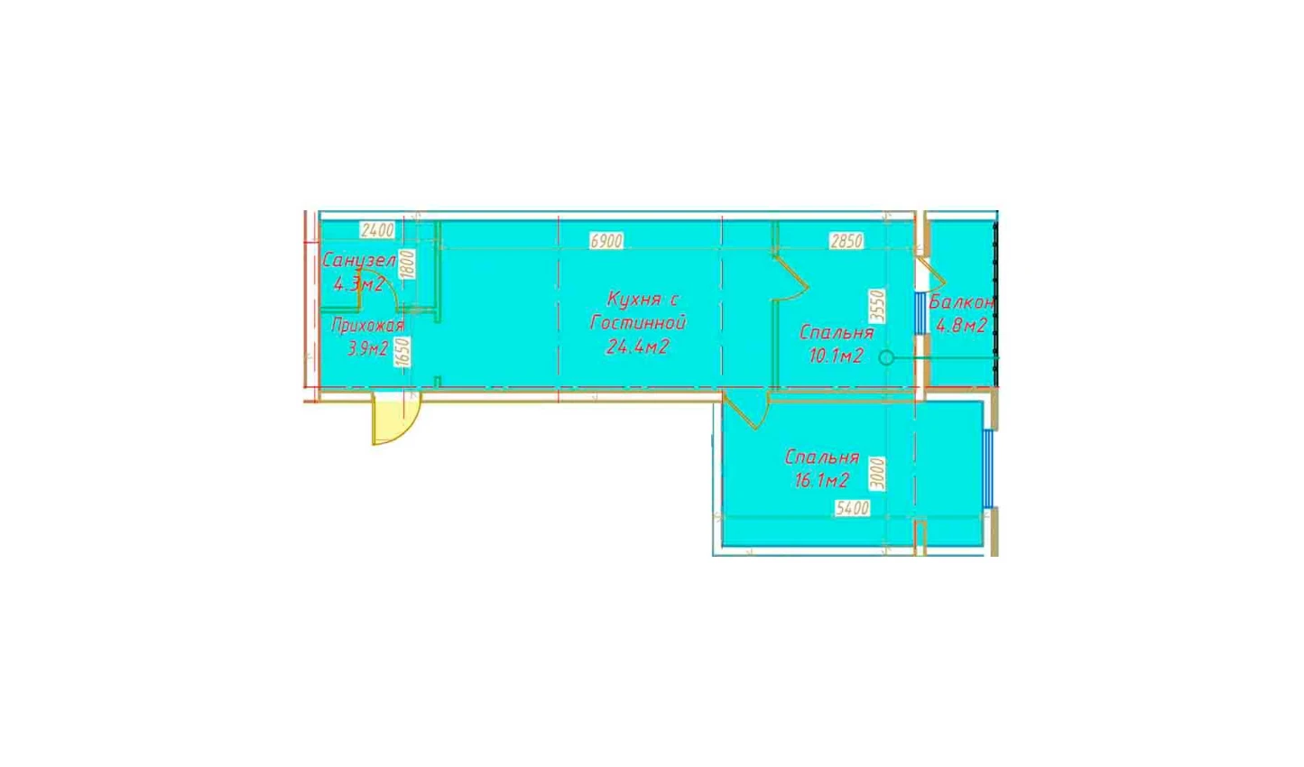 2-xonali xonadon 63.6 m²  15/15 qavat