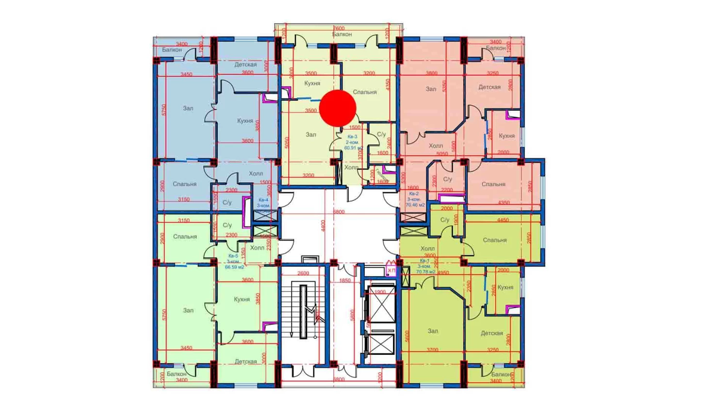 2-комнатная квартира 60.91 м²  10/10 этаж