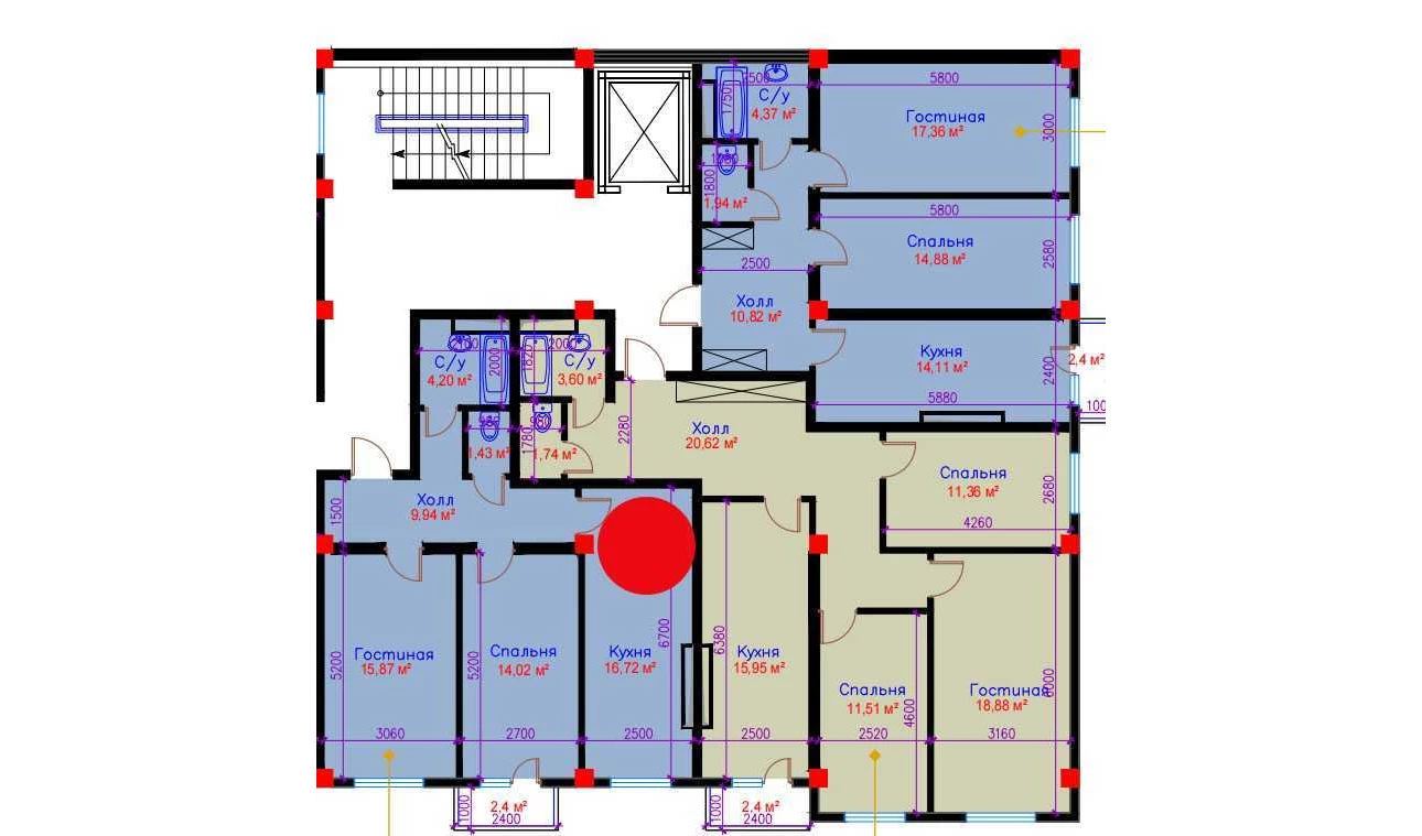 2-комнатная квартира 62.18 м²  10/10 этаж