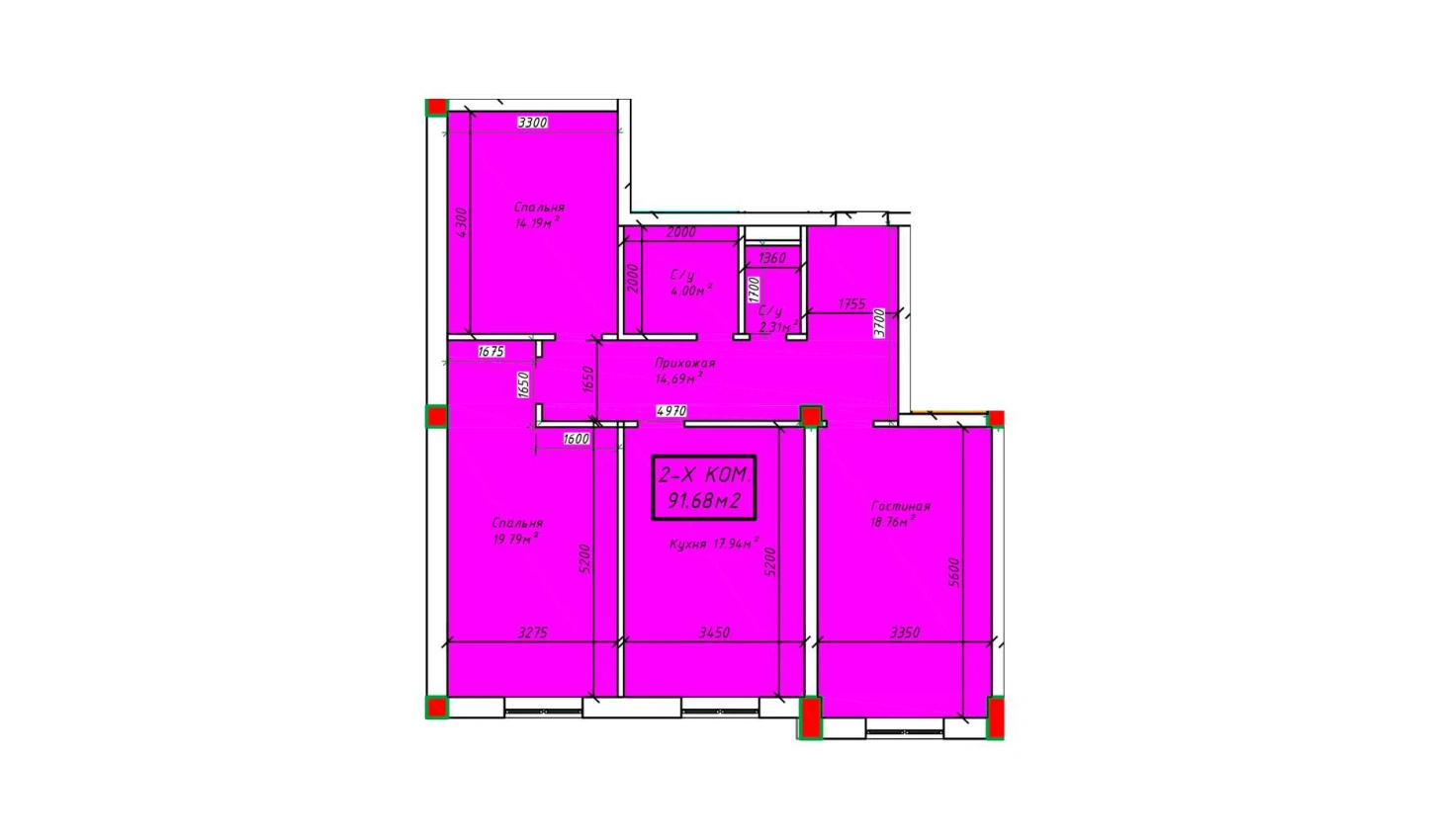 3-xonali xonadon 91.68 m²  3/3 qavat